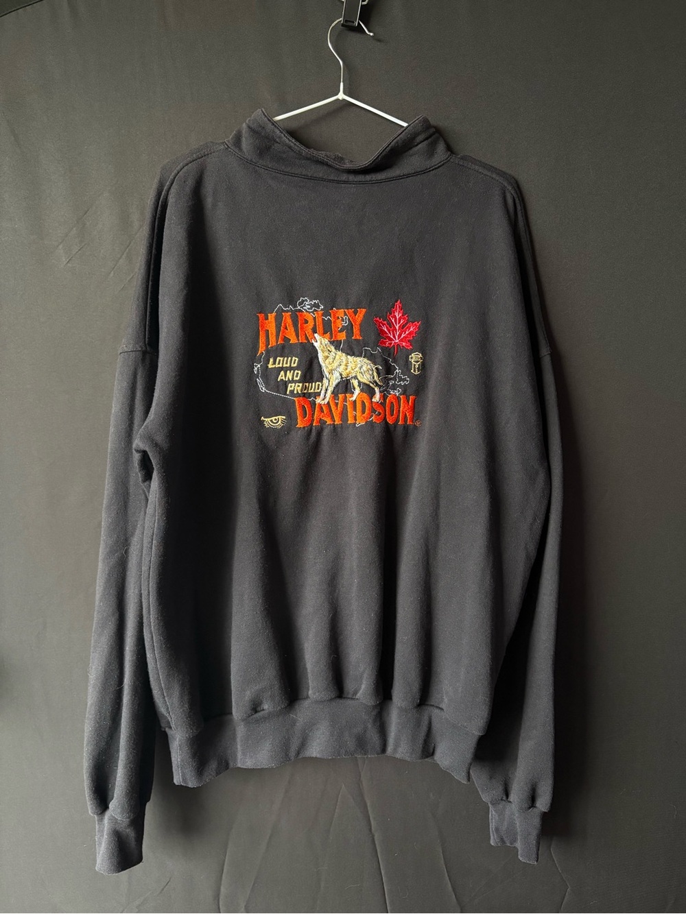 Vintage 90s/Y2K Harley Davidson Black Henley Button Sweatshirt Embroidered Logo